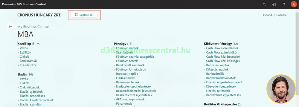 Business Central összes szerepkör funkció