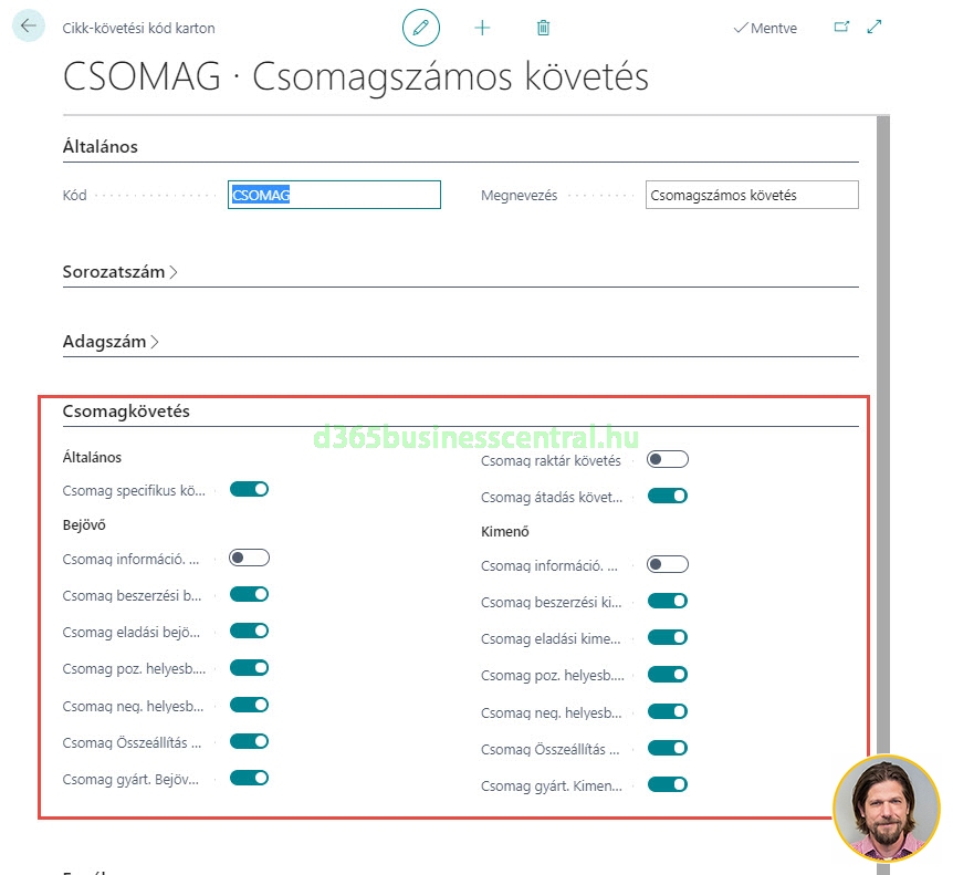 Business Central - csomagkövetés beállítása