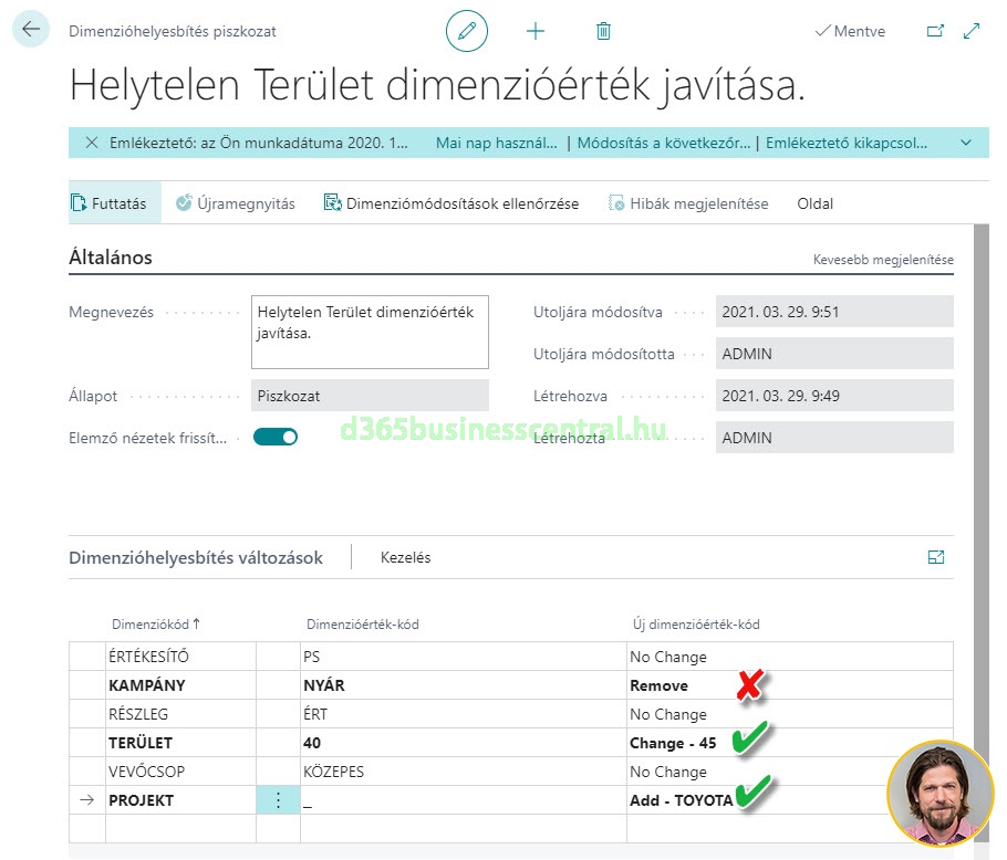 Business central dimenzióhelyesbítés