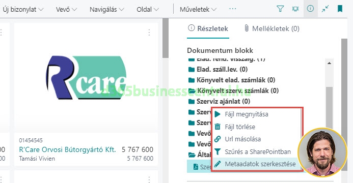 Business Central dokumentumkezelés - fájl műveletek