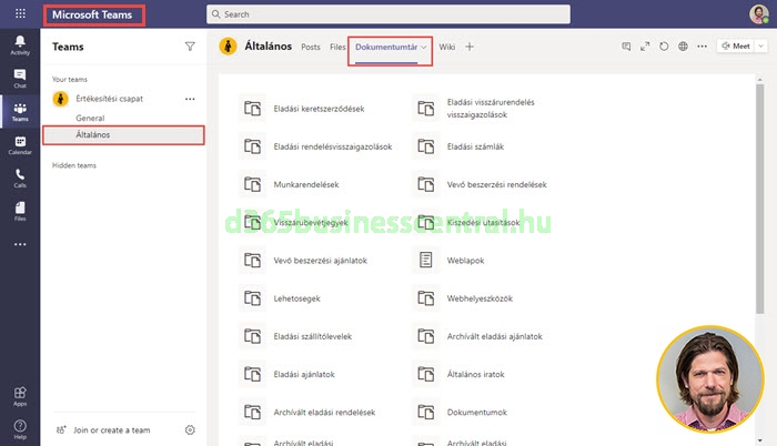 Business Central dokumentumkezelés - Microsoft Teams elérés