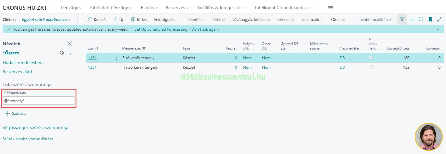 Business Central keresés, szűrés URL alapján