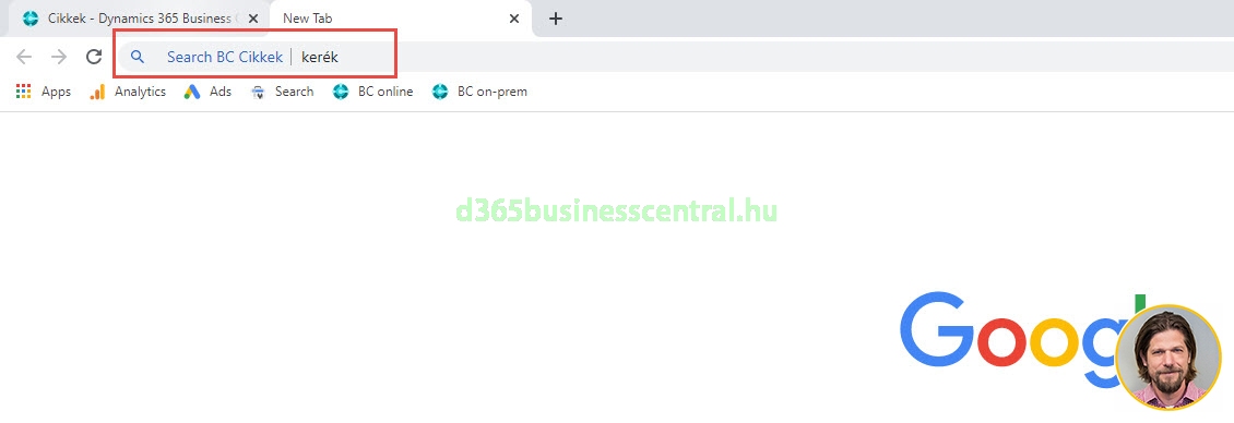 Google keresés Business Central-ban