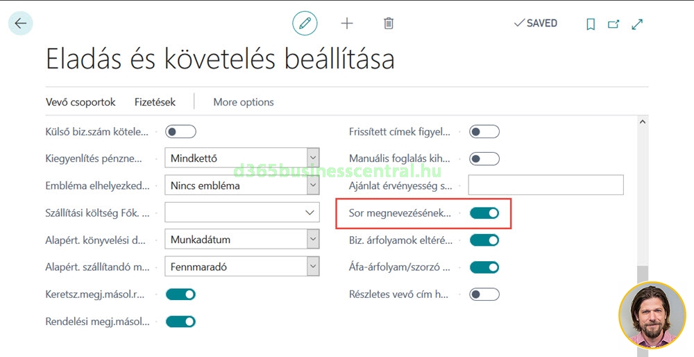Business Central - megnevezések másolása főkönyvi tételekbe