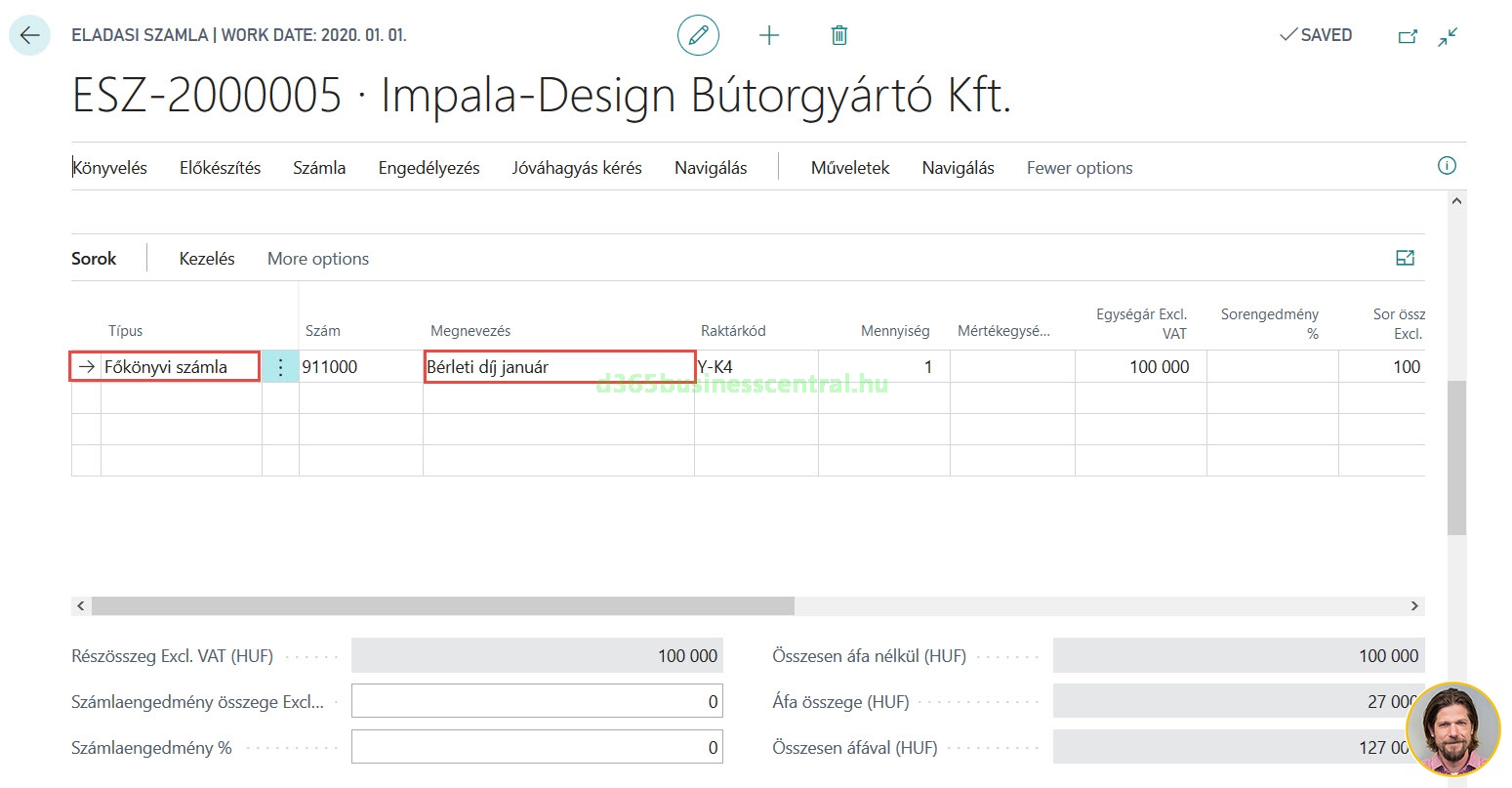 Business Central - megnevezés az eladási számlasorban