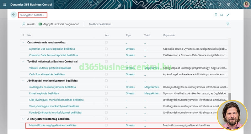 Business Central - Mezőváltozás megfigyelésének beállítása
