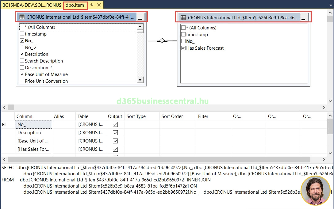 Business Central SQL view