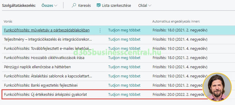 Business Central új árazási logika aktiválása