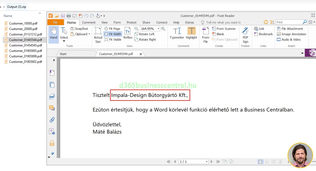 Word körlevél Business Central Microsoft ERP rendszerben