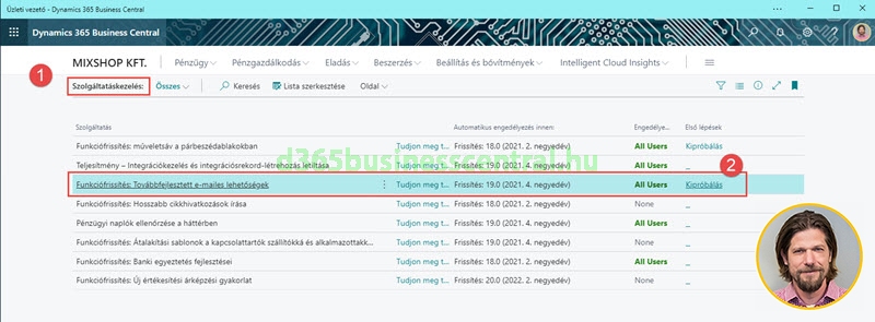 Továbbfejlesztett e-mail lehetőségek aktiválása Business Central-ban