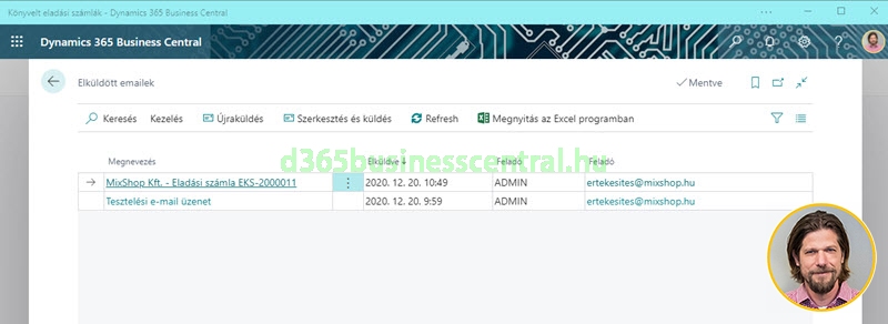 Elküldött emailek ellenőrzése Business Centralban