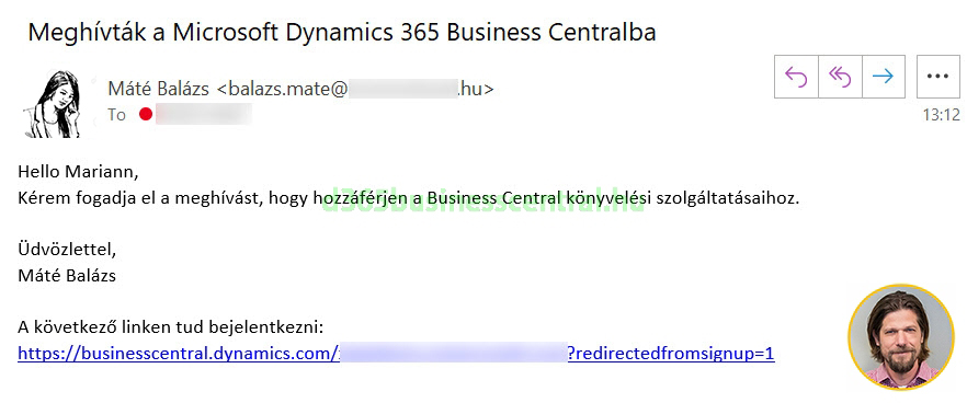 Business Central - külső könyvelő meghívója