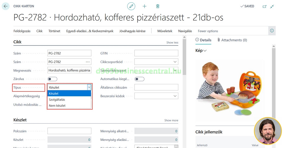 Dynamics 365 Business Central - Cikk típusok