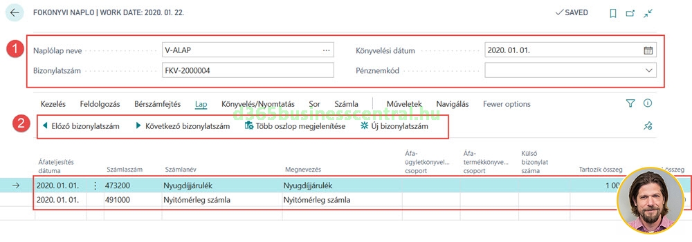 Dynamics 365 Business Central - Egyszererűsített naplólap nézet