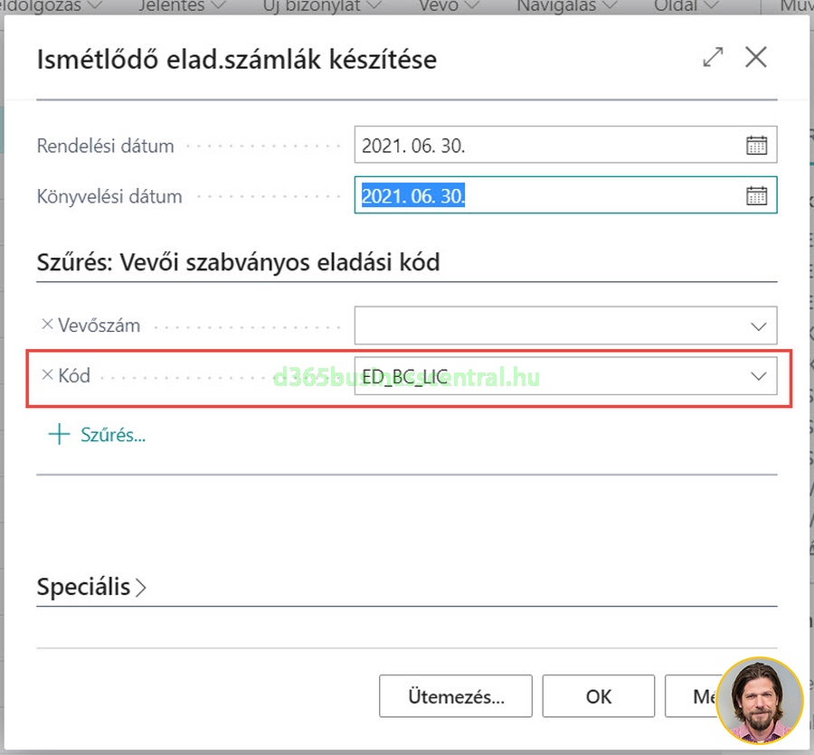 Ismétlődő számlák generálása Business Centralban