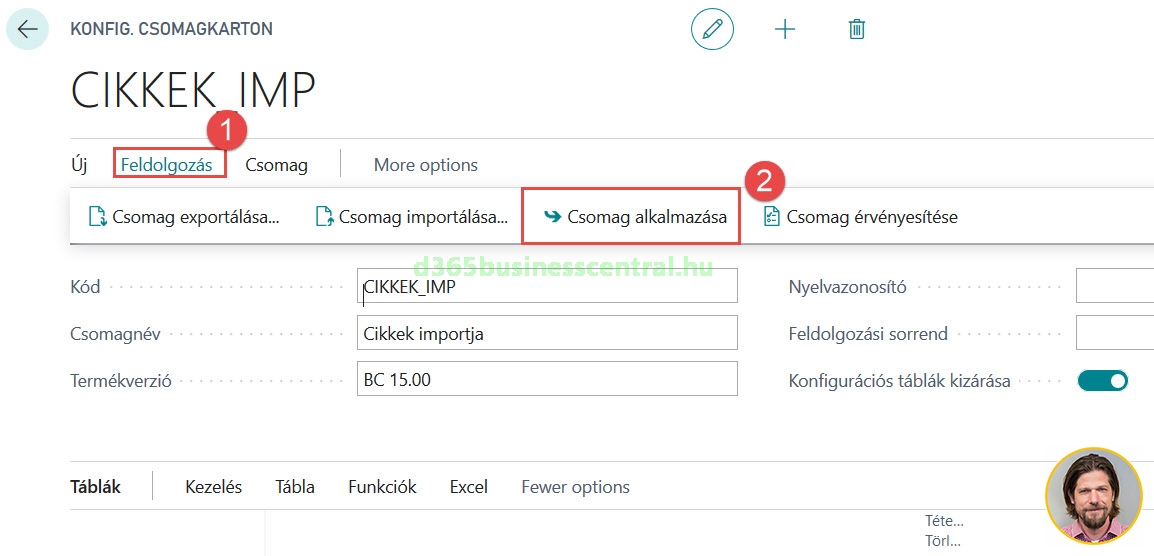 Business Central RapidStart csomag, adatok alkalmazása